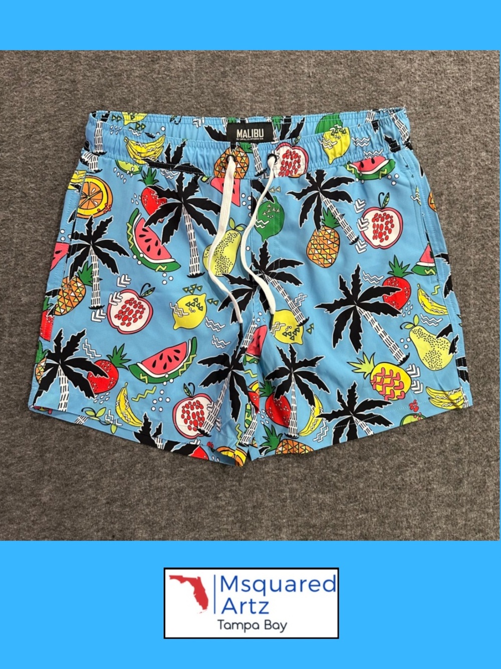 Malibu by Drill Clothing Co. Men's Swim Trunks Tropical Fruit Print Medium